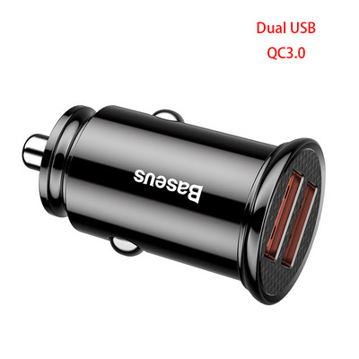 Baseus 30 W-os gyorstöltő 3.0 Dual USB gyorstöltő adapter autós telefontöltő C típusú PD autós töltés mobiltelefon töltőhöz 4.0