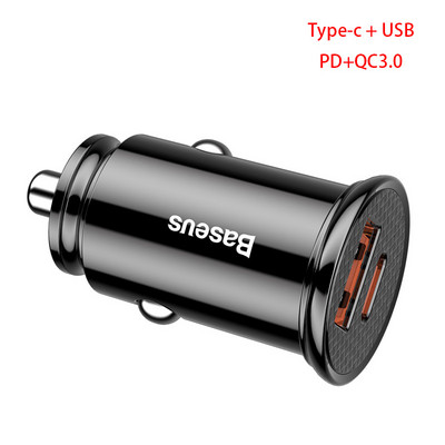 Baseus 30 W-os gyorstöltő 3.0 Dual USB gyorstöltő adapter autós telefontöltő C típusú PD autós töltés mobiltelefon töltőhöz 4.0