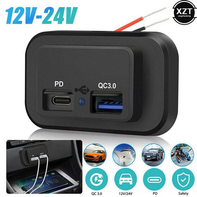 QC3.0 PD Dual Car Charger USB Port Charger for RV Fast Charger Socket Adapter Power Outlet Socket Charger