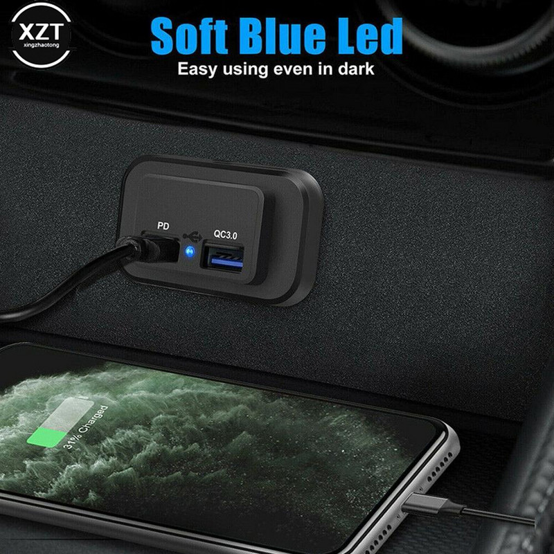 QC3.0 PD Încărcător dublu pentru mașină Încărcător cu port USB pentru încărcător rapid RV Adaptor priză Priză Încărcător