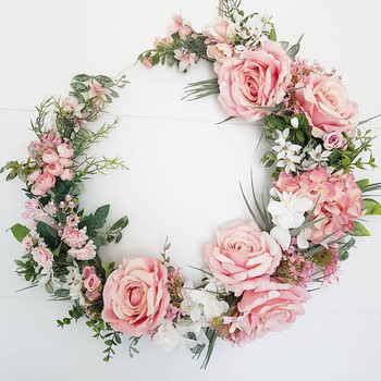 Направи си сам метален гирлянд Ратанова врата Висящ розов лилав венец Изкуствени цветя Сватба Декорация за парти за рожден ден Ръчно изработени консумативи