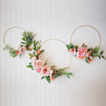 DIY Μεταλλική Γιρλάντα Rattan Πόρτα Κρεμαστό Ροζ Μωβ στεφάνι Τεχνητά λουλούδια Διακόσμηση Γάμου Γενέθλια Χειροποίητα προμήθειες