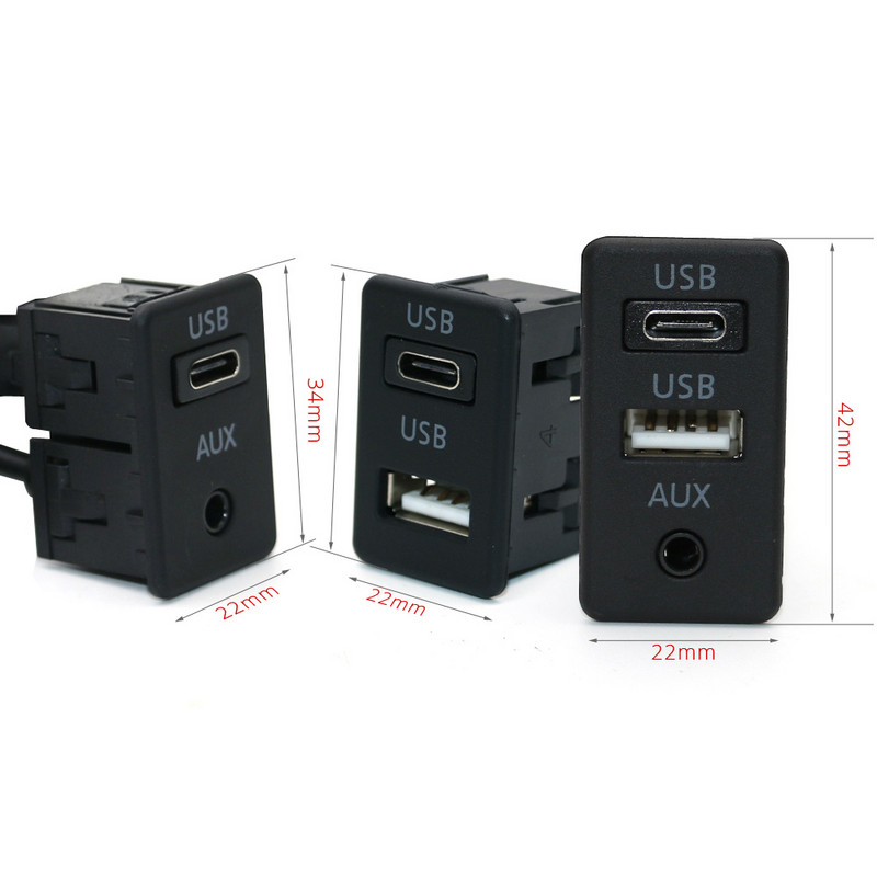 Univerzalni ugradbeni nosač za ploču za automobilsku ploču s utičnicom tipa C, auto brod, 3,5 mm AUX sučelje, produžni kabelski adapter od 100 cm za Toyotu VW