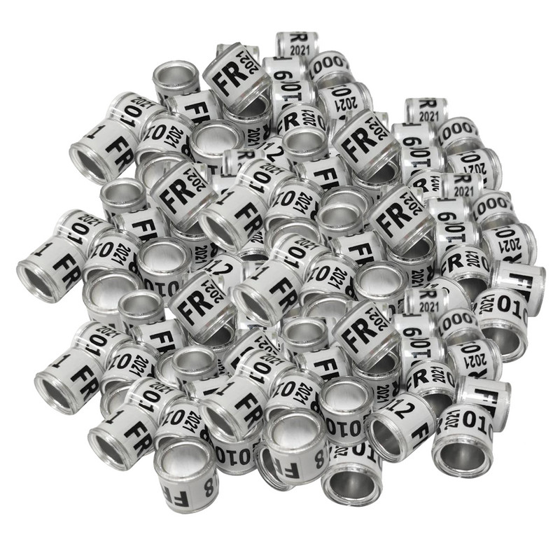 100 bucăți 2021 benzi de aluminiu pentru picioare de porumbei de curse 8 mm multicolor