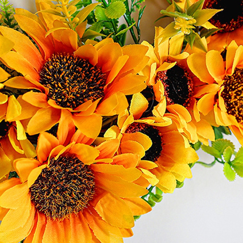 Coroană artificială de floarea-soarelui 12 inch Coroană de toamnă Decorare floarea-soarelui Perete cu flori Nunta Ziua Recunoștinței Decorare de Halloween