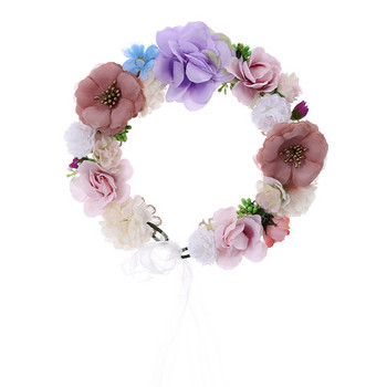 Στεφάνι τεχνητού λουλουδιού Νύφη Γυναικεία λουλούδια κορώνα κορώνα μαλλιών γάμου Floral κεφαλόδεσμος γιρλάντα κορδέλα για κορίτσια αξεσουάρ μαλλιών