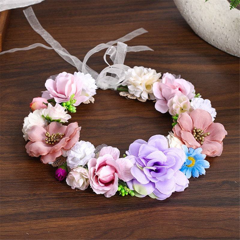 Coroană de flori artificiale Mireasă Femei Coroană de flori Bandă de păr Nuntă Bentita florală Ghirlanda Panglică Accesorii pentru păr pentru fete