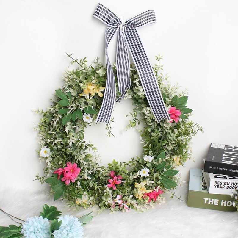 Coronițe de primăvară de 35 cm, flori artificiale, margarete, pentru decorarea ușii, ornamente de nuntă, inel din ratan, pandantiv pentru acasă, pentru petreceri