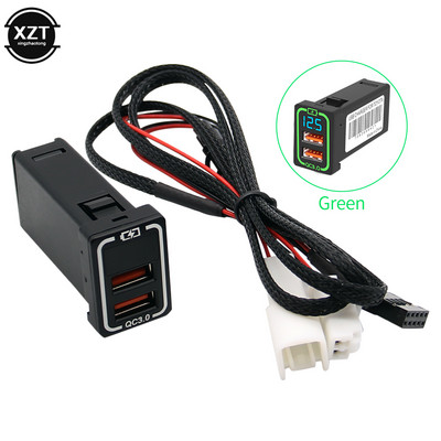 Univerzális, két USB portos autós töltő AUX audio aljzat QC3.0 gyorstöltő adapter LED feszültségmérő kijelzővel a Toyotához