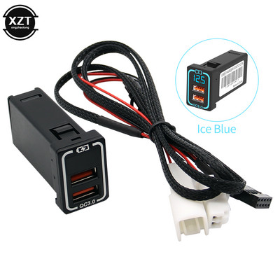 Univerzális, két USB portos autós töltő AUX audio aljzat QC3.0 gyorstöltő adapter LED feszültségmérő kijelzővel a Toyotához