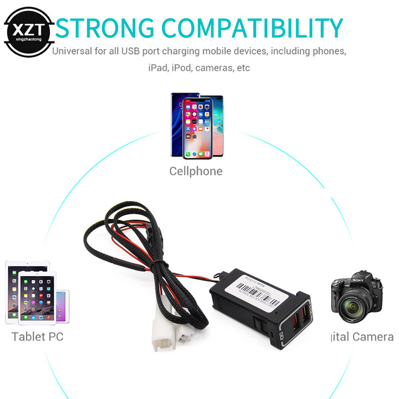 Încărcător de mașină universal cu două porturi USB Priză audio AUX Adaptor de încărcare rapidă QC3.0 cu afișaj voltmetru LED pentru Toyota