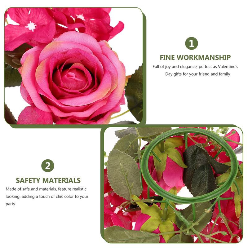 Coroană de inel de lumânări de verdeață cu flori artificiale pentru decorarea casei de masă pentru petrecerea de nuntă la fermă