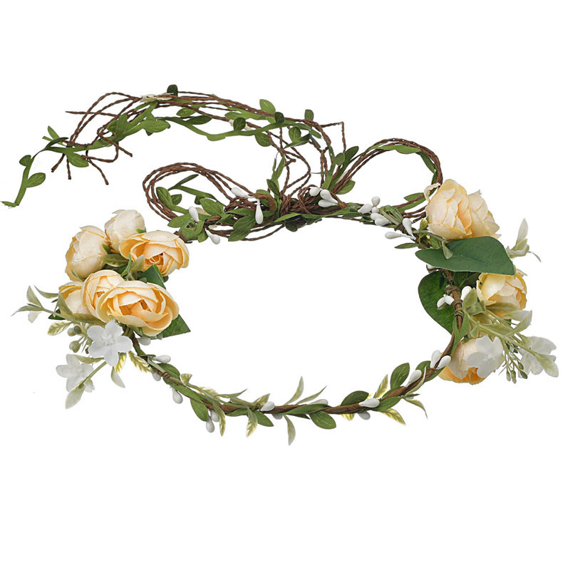 Noi coroane de flori boeme de primăvară Plajă Ghirlandă florală Hawaii Coronițe de nuntă romantice cu trandafiri artificiali Bandă nouă de flori Cadou pentru fată