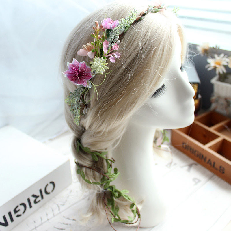 Noi coroane de flori boeme de primăvară Plajă Ghirlandă florală Hawaii Coronițe de nuntă romantice cu trandafiri artificiali Bandă nouă de flori Cadou pentru fată