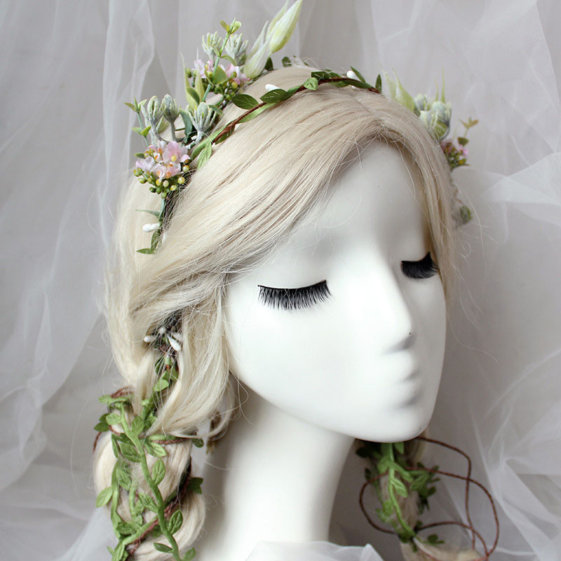 Noi coroane de flori boeme de primăvară Plajă Ghirlandă florală Hawaii Coronițe de nuntă romantice cu trandafiri artificiali Bandă nouă de flori Cadou pentru fată