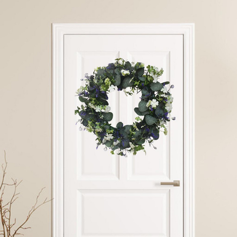Coroană de eucalipt verde de 16 inch, ghirlandă pentru ușă din față, ornament de verandă, coroană de verdeață de primăvară, vară, pentru decorarea casei