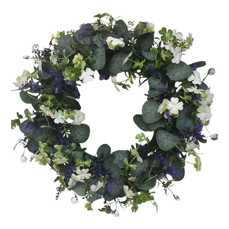 Coroană de eucalipt verde de 16 inch, ghirlandă pentru ușă din față, ornament de verandă, coroană de verdeață de primăvară, vară, pentru decorarea casei