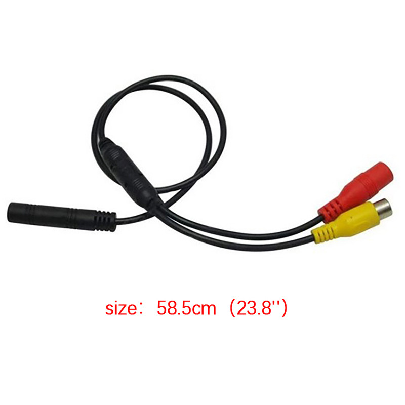 1 buc. Cameră de rezervă pentru spate pentru mașină, cu 4 pini, conector masculin la cablu RCA, adaptor cablaj de alimentare, adaptor de semnal CVBS femel.