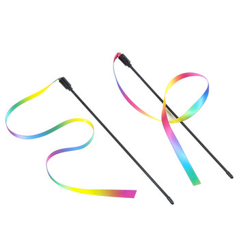 2PCS Pet Cat Toys Сладки забавни Rainbow Strips Stick Cat Teaser Wand Pet Toys for Cats Interactive Toys Котешки консумативи Продукти за домашни любимци