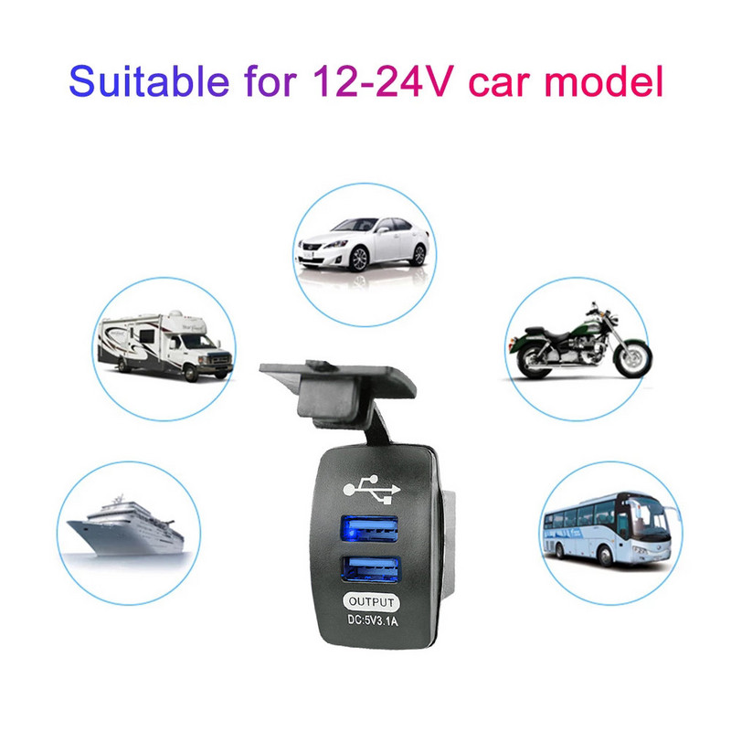 Priză încărcător auto 12V-24V Porturi USB duale Adaptor auto 3.1A Încărcător pentru telefon rezistent la praf pentru Iphone Xiaomi Redmi Samsung