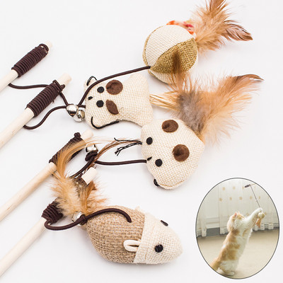 Funny Pet Cat Toys Interactive Cat Teaser with Feather 40CM Wooden Stick Mice Fish Chick Katten Speelgoed  chats Pet Accessories