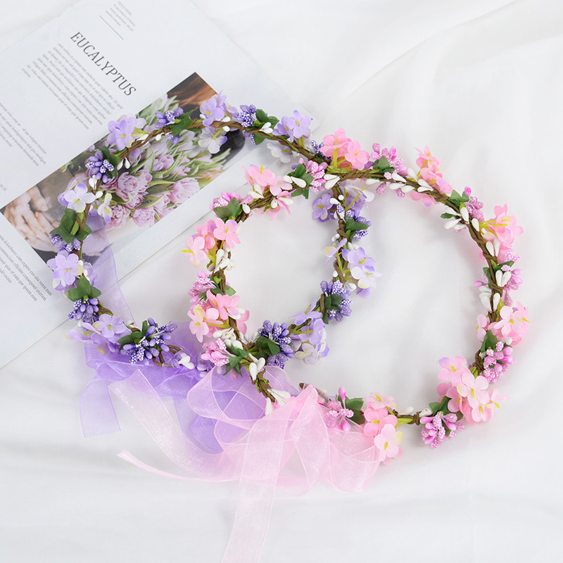 Coroană de flori Tiara Domnișoară de onoare Mireasă Fată Bandă pentru cap Decoratiuni rustice Nunta Ghirlanda de mireasa Vacanta Coroana de cap de par de plaja