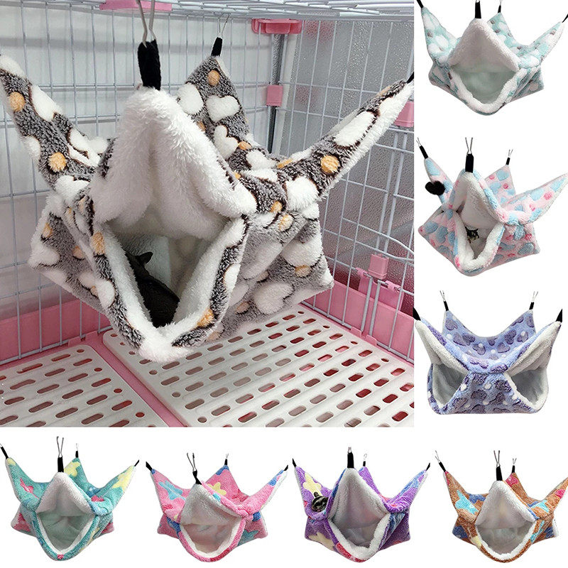 Hamac pentru șobolani, dublu gros, pat cald de pluș, pentru hamsteri, cuib, sac de dormit, paturi de copac suspendate, cușcă de hamster de cobai