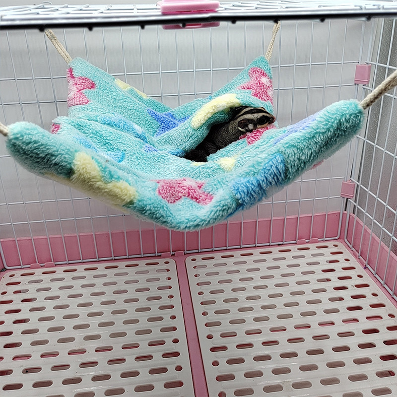 Hamac cald pentru hamster toamnă iarnă de pluș șobolan paturi agățate casă cu imprimeu cu stele colorate hamac pentru animale mici cuib accesorii pentru animale de companie