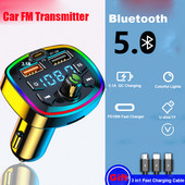 Autós Bluetooth 5.0 töltő FM adó 4.1A Dual USB Car Charge PD 18W Type-C környezeti fény szivargyújtó MP3 zenelejátszó