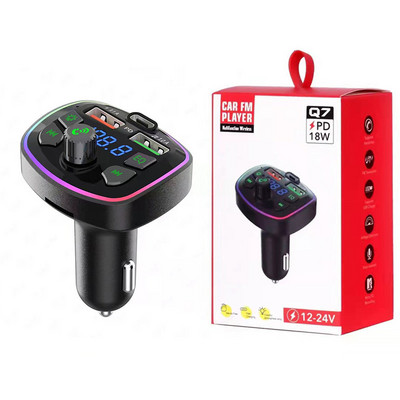 Autós Bluetooth 5.0 töltő FM adó 4.1A Dual USB Car Charge PD 18W Type-C környezeti fény szivargyújtó MP3 zenelejátszó