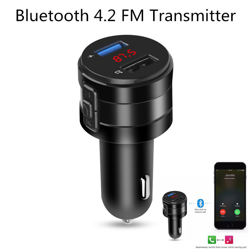 Transmițător FM Bluetooth 4.2 Player MP3 auto 3.1A porturi USB duble Încărcător auto Kit modulator handsfree Adaptor brichetă