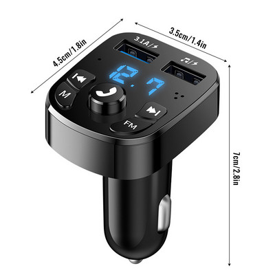 Bluetooth 5.0 autós töltő kettős USB autós készlet FM adó Audio MP3 lejátszó autorádió kihangosító 3.1A 12-24V iPhone Samsunghoz