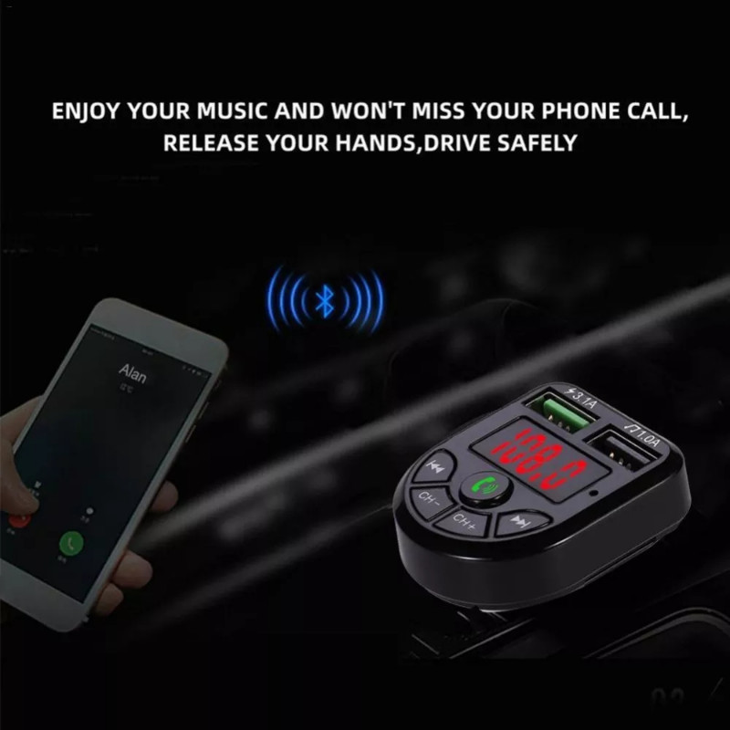 Kit auto Bluetooth Bt 5.0 Transmițător FM hands-free 3.1A Dual USB încărcător auto Telefon mobil Încărcare rapidă Player MP3 Car U Disk/TF