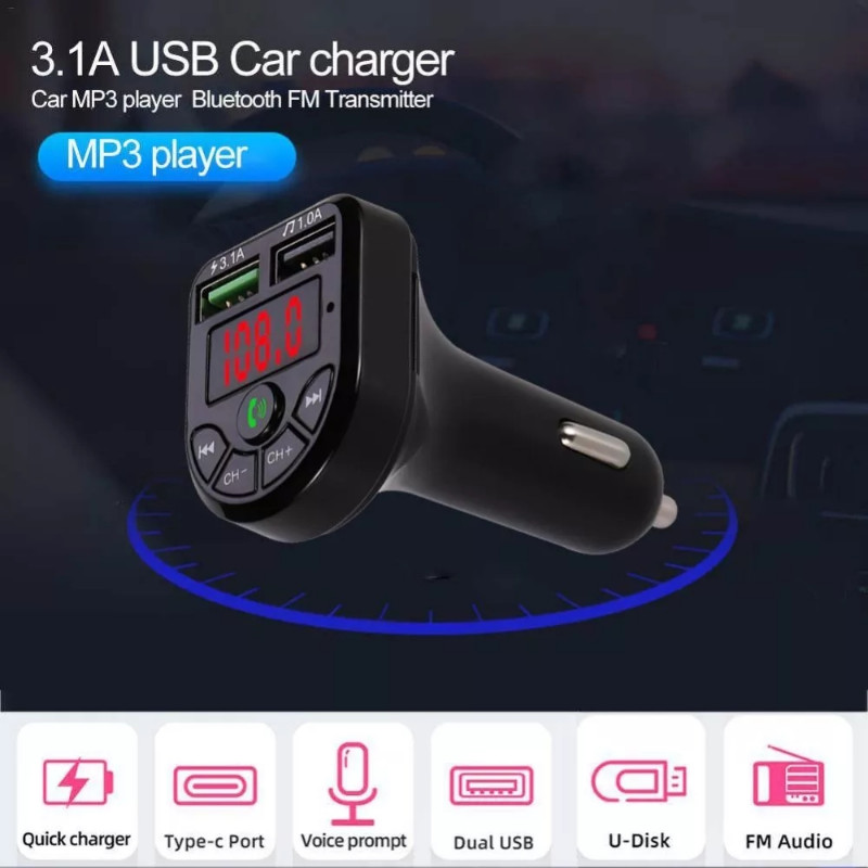 Kit auto Bluetooth Bt 5.0 Transmițător FM hands-free 3.1A Dual USB încărcător auto Telefon mobil Încărcare rapidă Player MP3 Car U Disk/TF