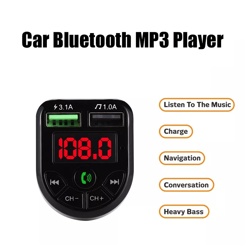 Kit auto Bluetooth Bt 5.0 Transmițător FM hands-free 3.1A Dual USB încărcător auto Telefon mobil Încărcare rapidă Player MP3 Car U Disk/TF