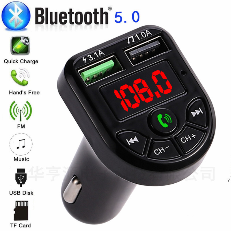 Kit auto Bluetooth Bt 5.0 Transmițător FM hands-free 3.1A Dual USB încărcător auto Telefon mobil Încărcare rapidă Player MP3 Car U Disk/TF