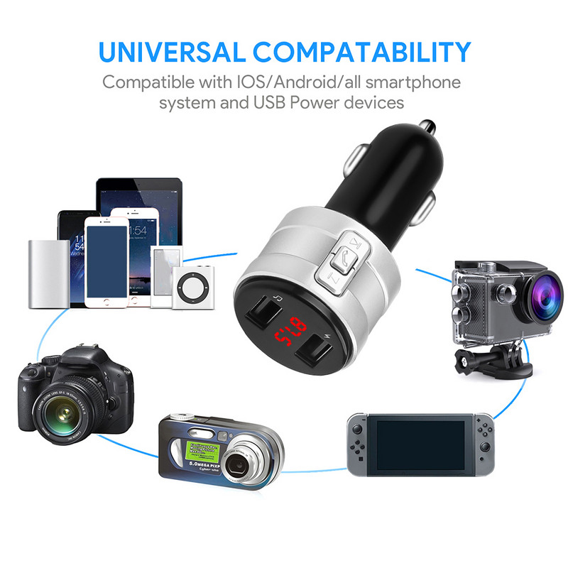 Transmițător FM Auto fără fir Bluetooth Modulator radio FM Kit auto 2.1A USB Încărcător auto Mâini libere Aux Audio MP3 Player