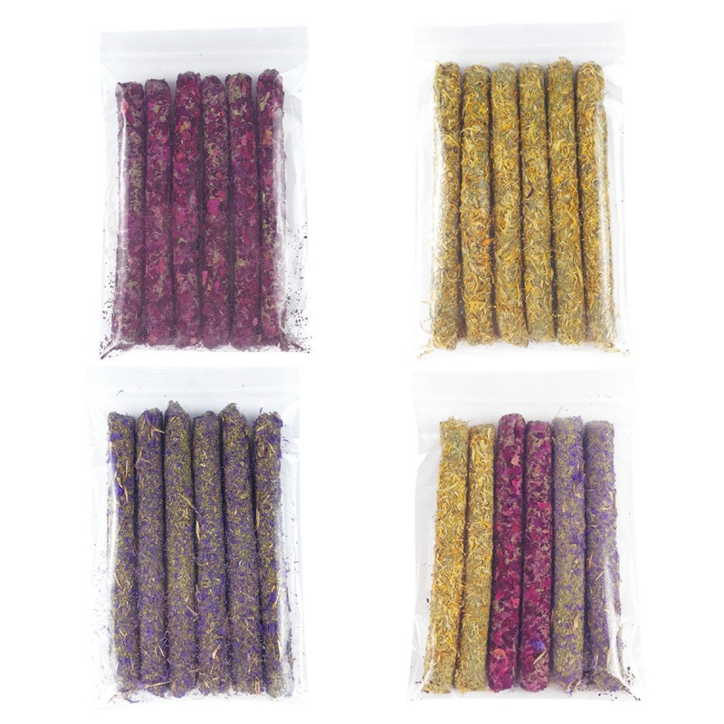 6 bucăți pentru curățarea dinților animalelor de companie mici, băț de mestecat, trandafir, gălbenele, lavandă, tijă molară pentru hamster, chinchilla, iepure, tijă de măcinat jucărie