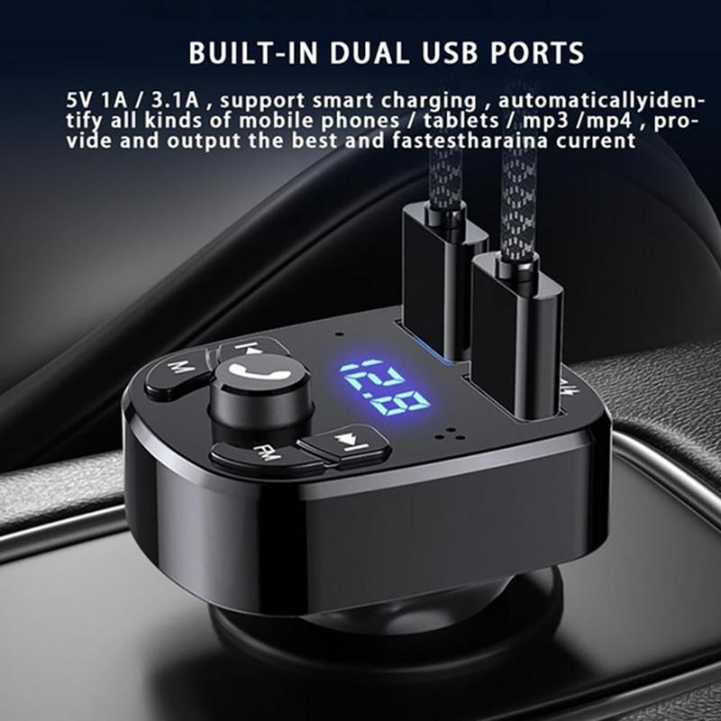 Transmițător Fm Bluetooth Adaptor pentru mașină Player pentru mașină Încărcător Quick 3.0 Voltmetru USB dublu Aux 12V 24V Accesorii electronice auto