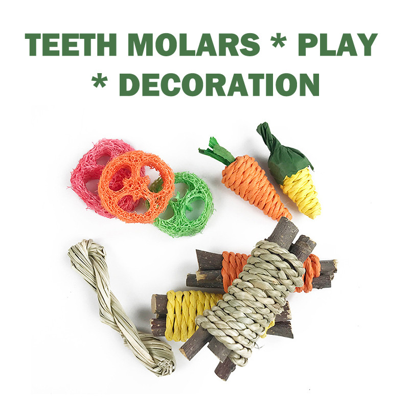Pachet de jucării de mestecat pentru animale mici, pentru iepure, iepuraș, hamster, chinchilla, curățarea dinților, jucării de măcinat molari, accesorii pentru animale de companie