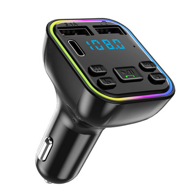 Πομπός αυτοκινήτου Bluetooth 5.0 FM PD Type-C Διπλός γρήγορος φορτιστής USB 3.1A Πολύχρωμο φως περιβάλλοντος Handsfree MP3 Modulator Player