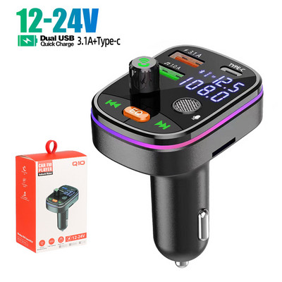 Bluetooth 5.0 Car FM Transmitter Dual USB 3.1A+Type-C Φορτιστής αυτοκινήτου Φως περιβάλλοντος Handsfree Car Kit Mp3 Player Υποστήριξη TF Card BF