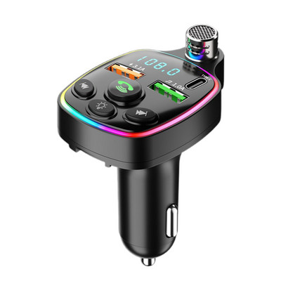 Bluetooth 5.0 Car FM Transmitter Dual USB 3.1A+Type-C Φορτιστής αυτοκινήτου Φως περιβάλλοντος Handsfree Car Kit Mp3 Player Υποστήριξη TF Card BF