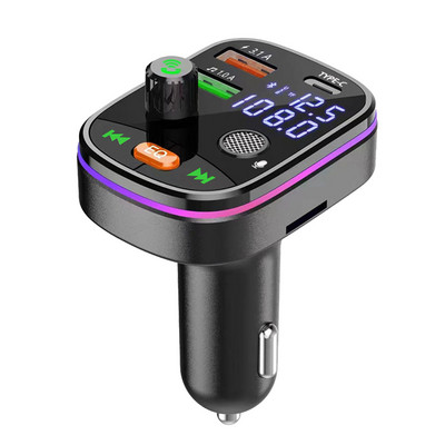 Bluetooth 5.0 Car FM Transmitter Dual USB 3.1A+Type-C Φορτιστής αυτοκινήτου Φως περιβάλλοντος Handsfree Car Kit Mp3 Player Υποστήριξη TF Card BF