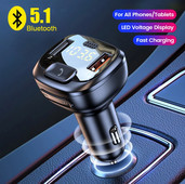 Bluetooth 5.1 FM adó Kettős USB QC3.0 gyorstöltő vezeték nélküli kihangosító audio vevő MP3 lejátszó autóskészlet tartozékok