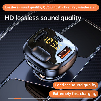 Bluetooth 5.1 FM трансмитер Двоен USB QC3.0 бързо зарядно устройство Безжичен хендсфри аудио приемник MP3 плейър Аксесоари за комплект за кола