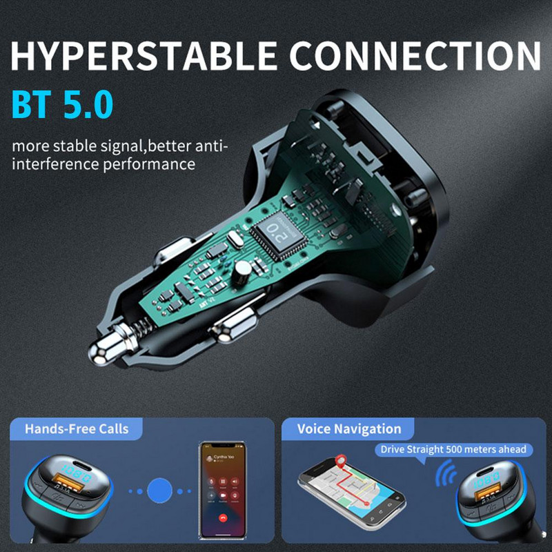Încărcător Bluetooth 5.0 pentru mașină Transmițător MP3 FM fără mâini Încărcător auto BT 5V 3.1A PD 25W Încărcător rapid Adaptor auto Receptor audio