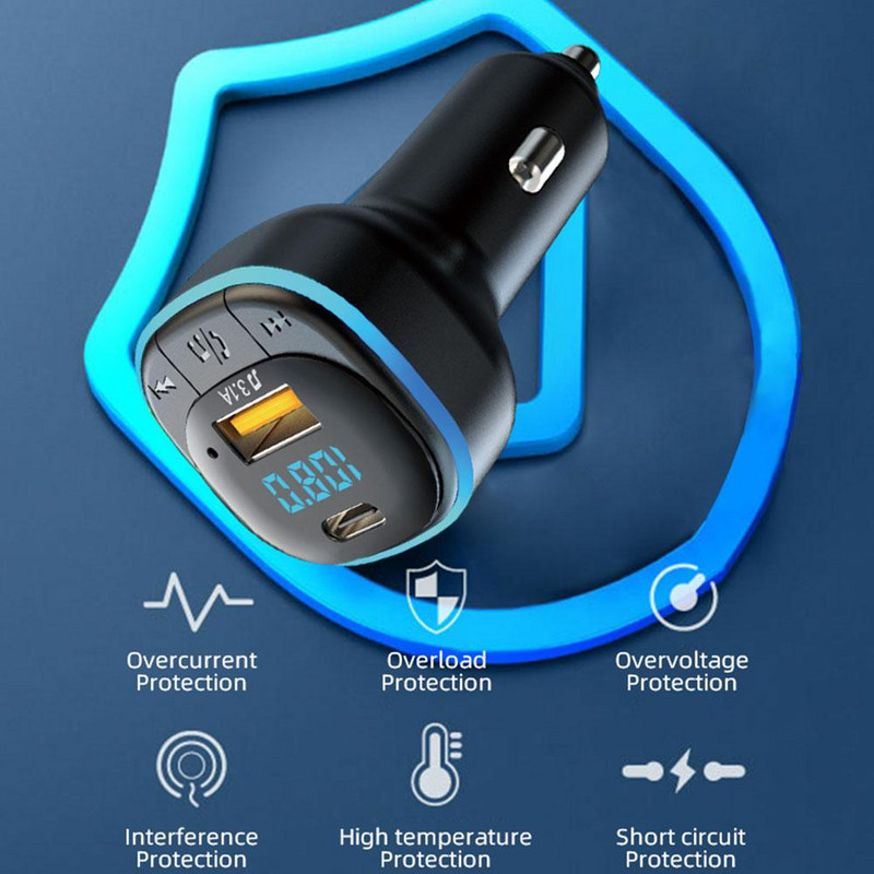 Încărcător Bluetooth 5.0 pentru mașină Transmițător MP3 FM fără mâini Încărcător auto BT 5V 3.1A PD 25W Încărcător rapid Adaptor auto Receptor audio