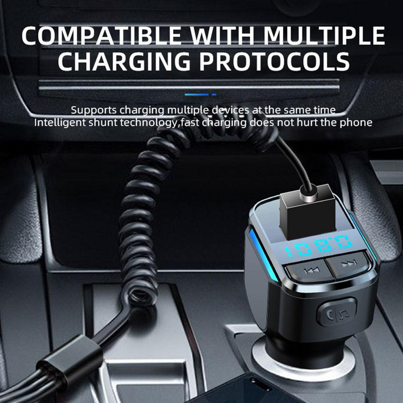 Încărcător Bluetooth 5.0 pentru mașină Transmițător MP3 FM fără mâini Încărcător auto BT 5V 3.1A PD 25W Încărcător rapid Adaptor auto Receptor audio