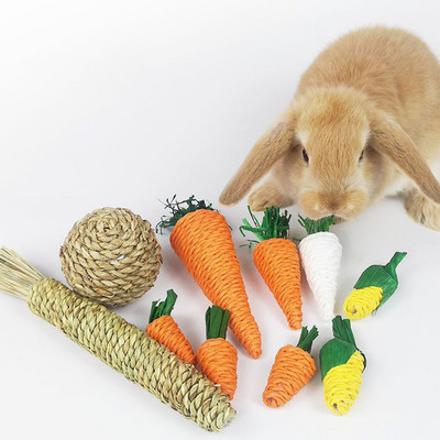 Cute Hamster Rabbit Chew Toy Bite Grind Teeth Toys Corn Carrot Woven Balls for Tooth Cleaning Radish Molar Toys Pet Supplies